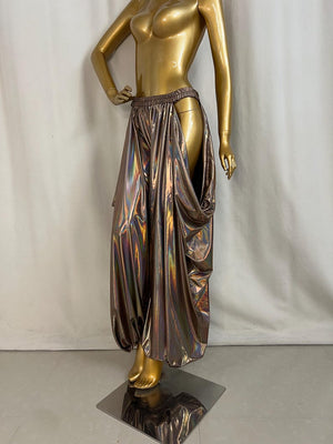 Dance Pants Women's Iridescent Bronze Metallic Harem Pants with Side Slits, Belly Dance