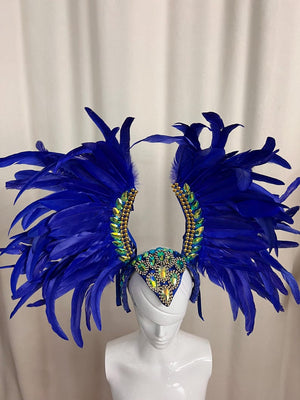 Carnival Dance Costume Adult Female Blue Feathered Rhinestone Beaded Sequin Brazilian Samba Dancewear