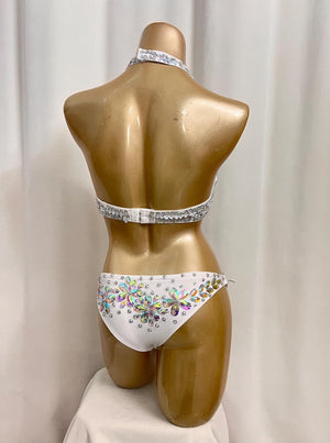 Dancewear Bikini, Women's White Embellished Halter Neck Rhinestone Competition Dance Costume