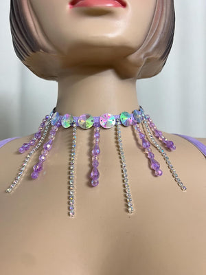 Women's Lavender Crystal Beaded Fringe Rave Dance Costume Set