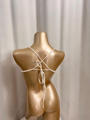 Women's Rose Gold Crystal Rhinestone Bra Top with Teardrop Fringe, Belly Dance