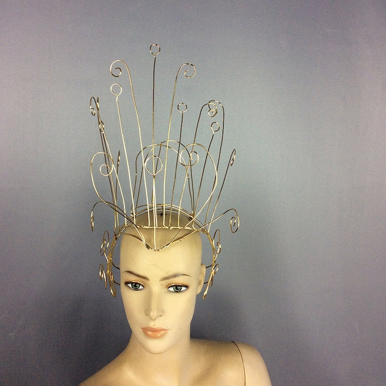 Wire Crown Headpiece, Gold Abstract Wire Art Headband, Avant Garde Festival Headdress