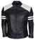 Mens Biker Fashion Black White Padded Genuine Leather Jacket with Stripes