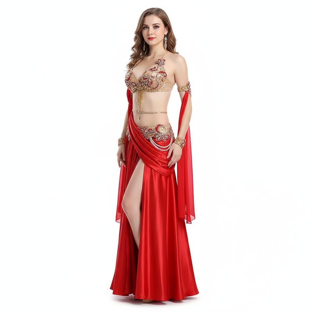 New high quality Belly Dance Costume Dresses Sexy Bra+Skirt+belt stage Performance Suits Outfits Clothes green red 2 colors