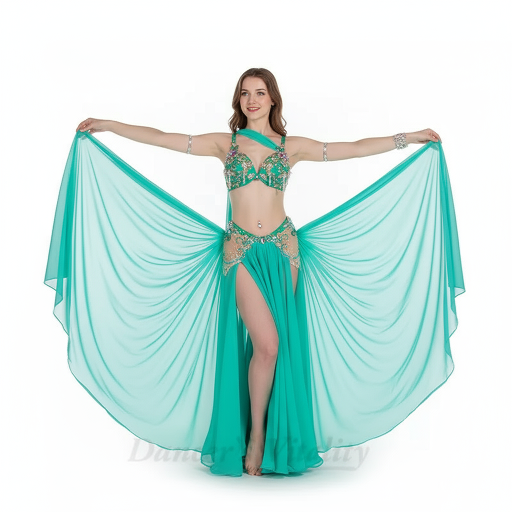 Belly Dance Set Women's Customized Exquisite Pearl Bra+Sexy Split Long Skirt 2pcs Belly Dancer Professional Performance Costume
