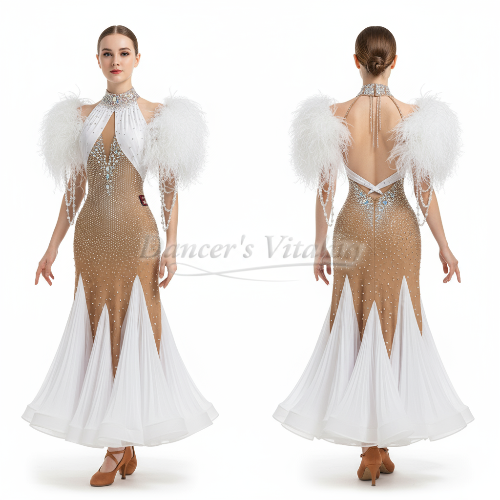 Ballroom Dance Wrap-Hip Pleated Dress For Adults, Teens, and Kids Waltz Foxtrot Tango Competition