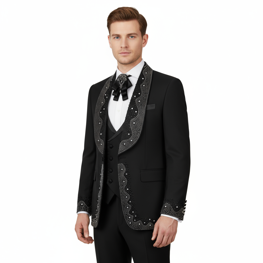 Men's 2-Piece Tuxedo Suit With Shawl Lapel One-Button Blazer For Weddings And Formal Events