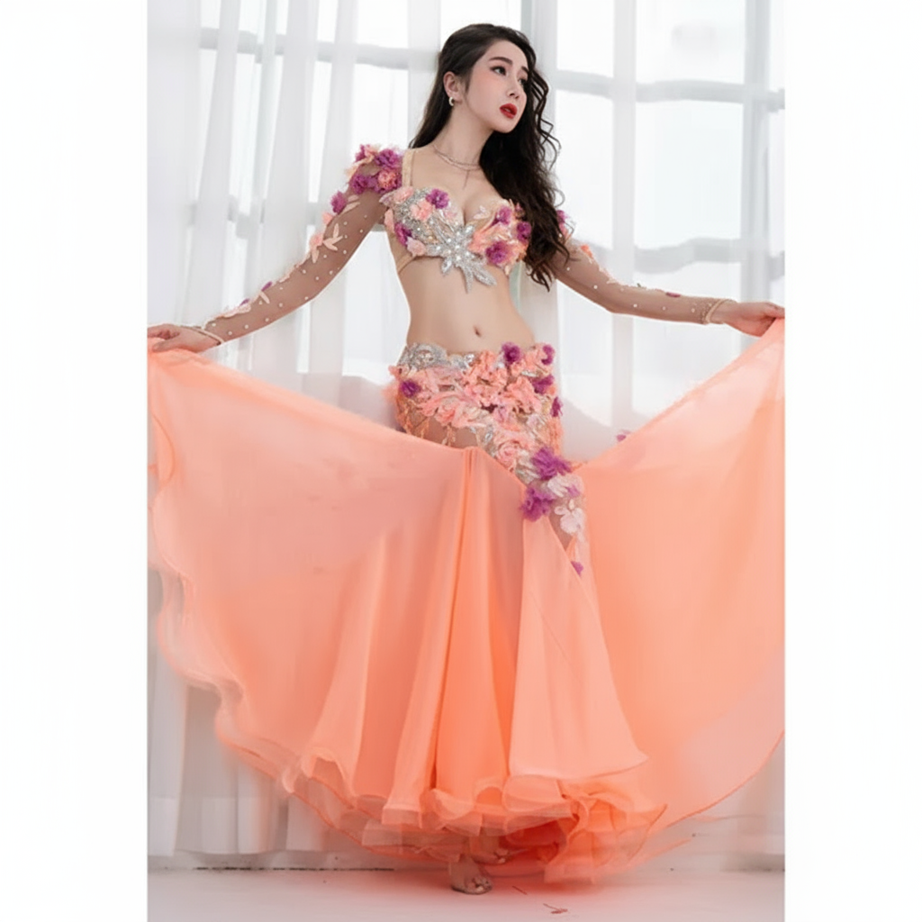 Professional Custom Made Belly Dance Performance Service Women 2018 New Sexy Fashion Suit Luxury Bra+Sexy Long Skirt 2pcs