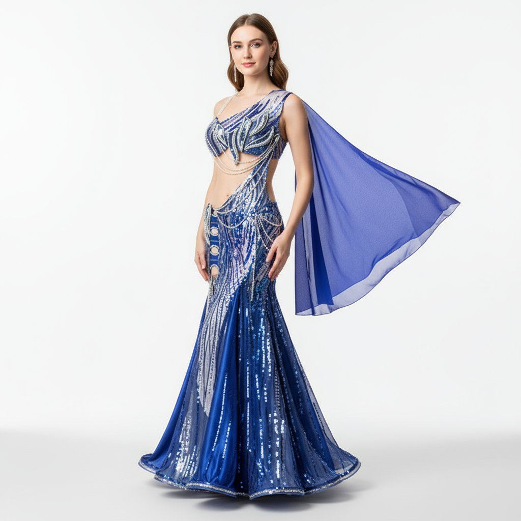 Women's Belly Dance Costume Set With Sequin Embroidery For Competition or Performance