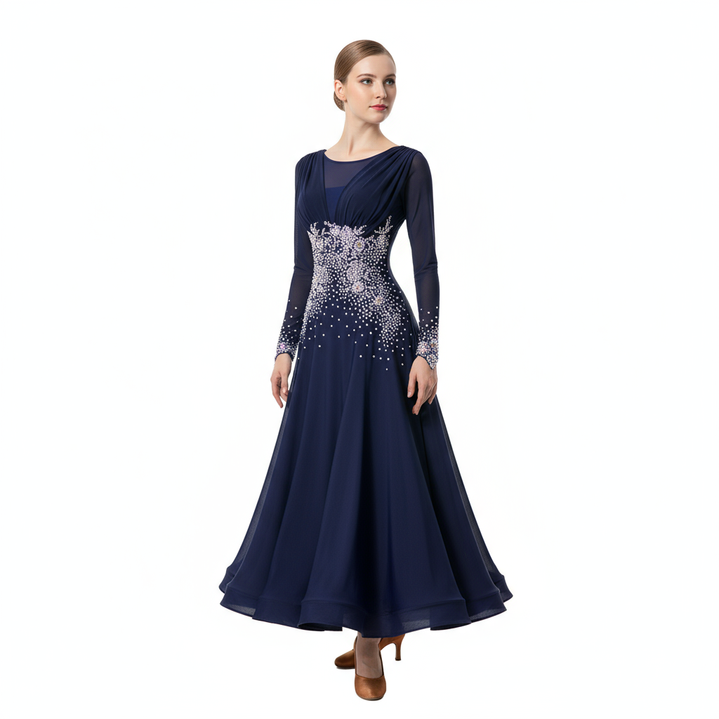 Women's Ballroom Dance Dress With Long Sleeves For Practice Or Competition