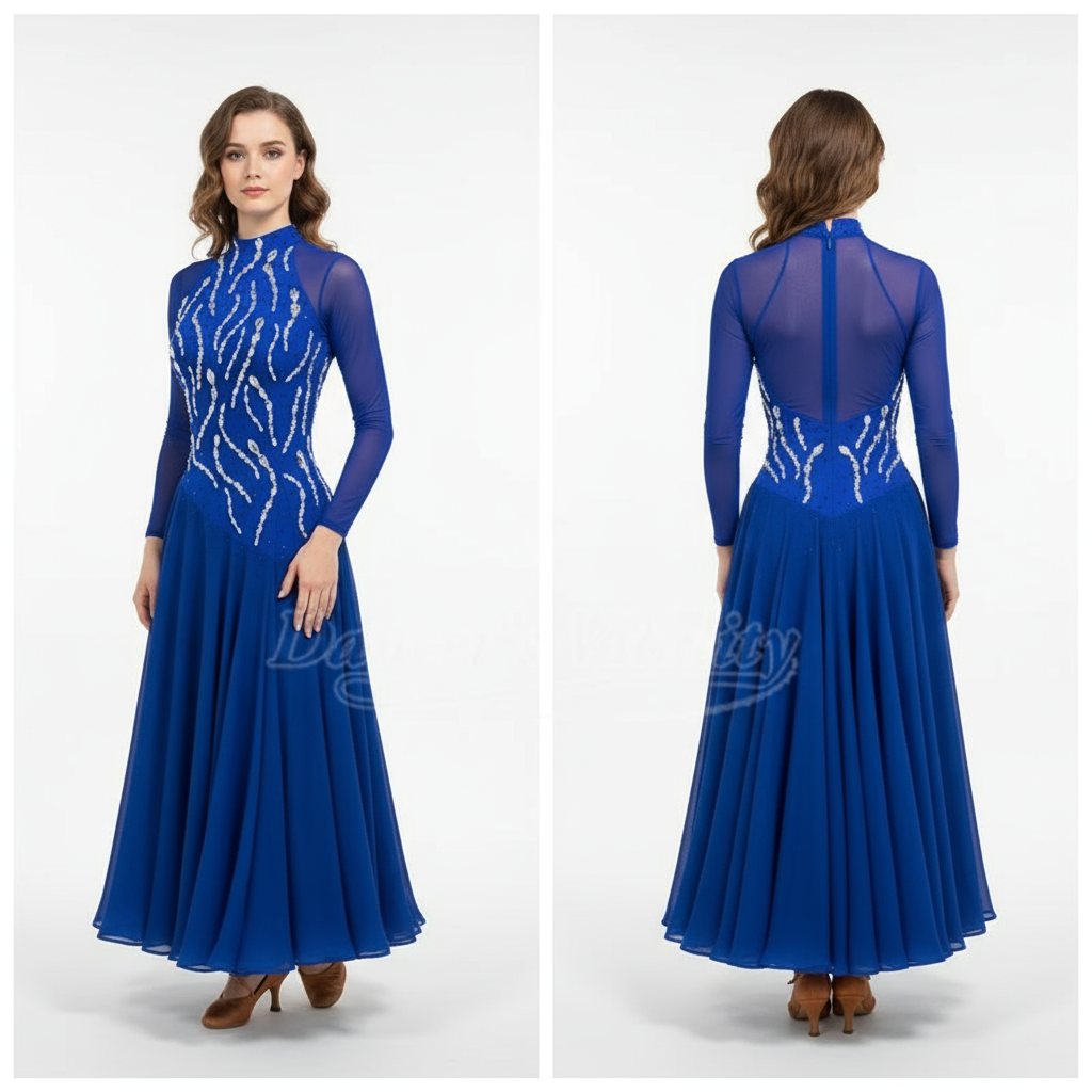 Women's Standard Ballroom Long Sleeve Dress For Waltz, Foxtrot, Quickstep Competition