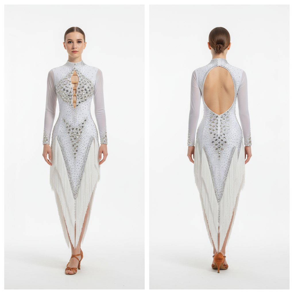 Women's Adult Latin Ballroom Dance Dress With Tassel Fringe For Competition