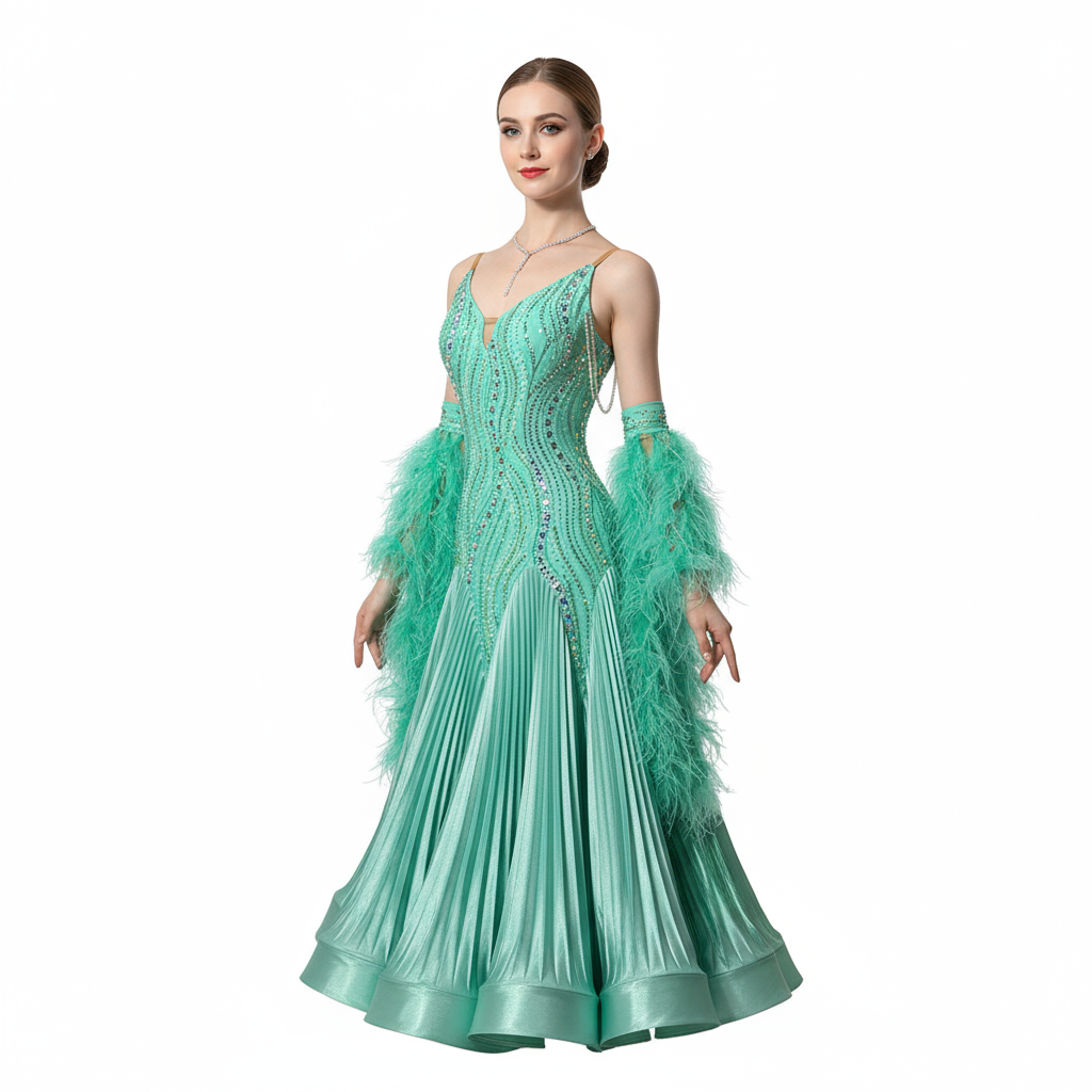 Ballroom Dance Dress Backless With Ostrich Feathers For Women's Competition Waltz Foxtrot Tango Quickstep