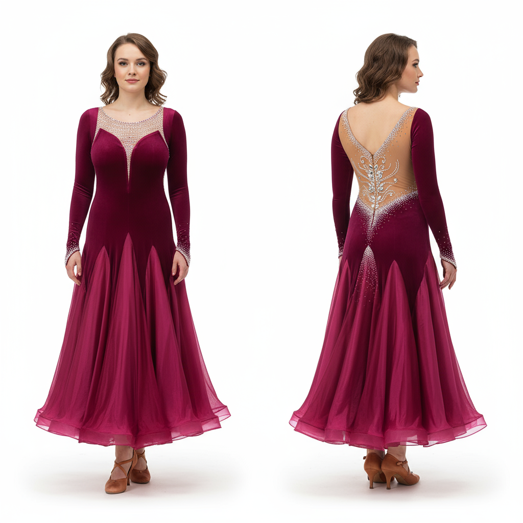Women's Ballroom Standard Dance Dress With Full Swing Skirt For Waltz, Foxtrot, Tango, Quickstep