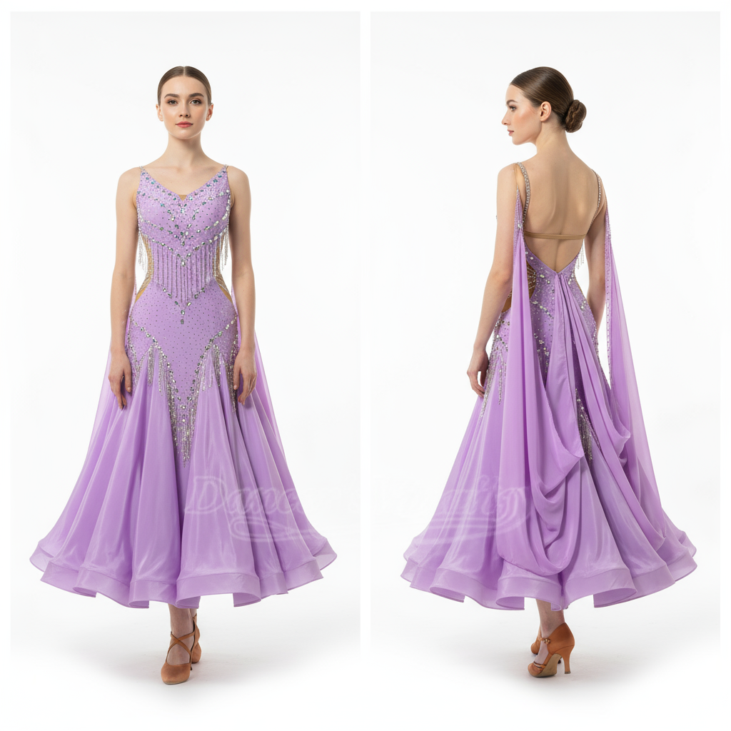 Women's Ballroom Dance Dress Sleeveless Backless Lavender Full Swing For Waltz Foxtrot Competition