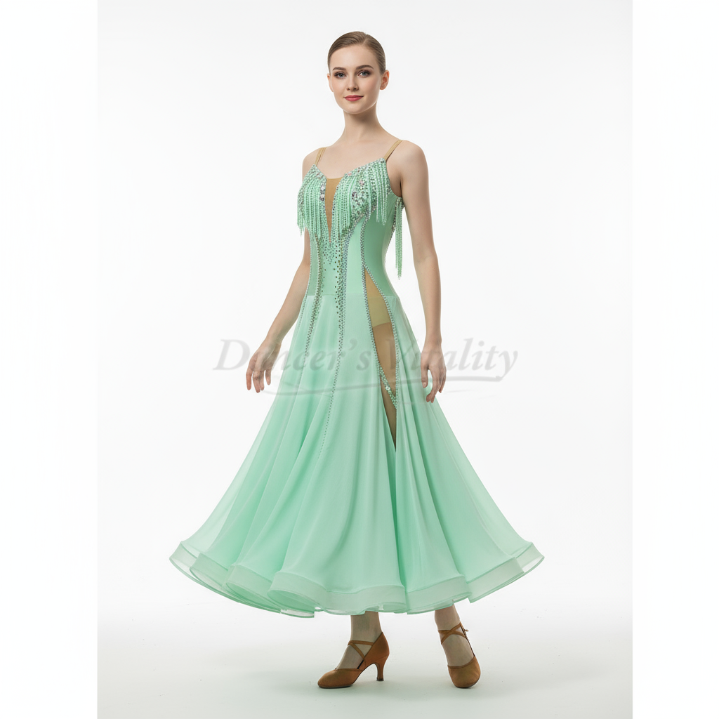 Women's American Style Ballroom Dance Dress With High Slit For Competition And Performance