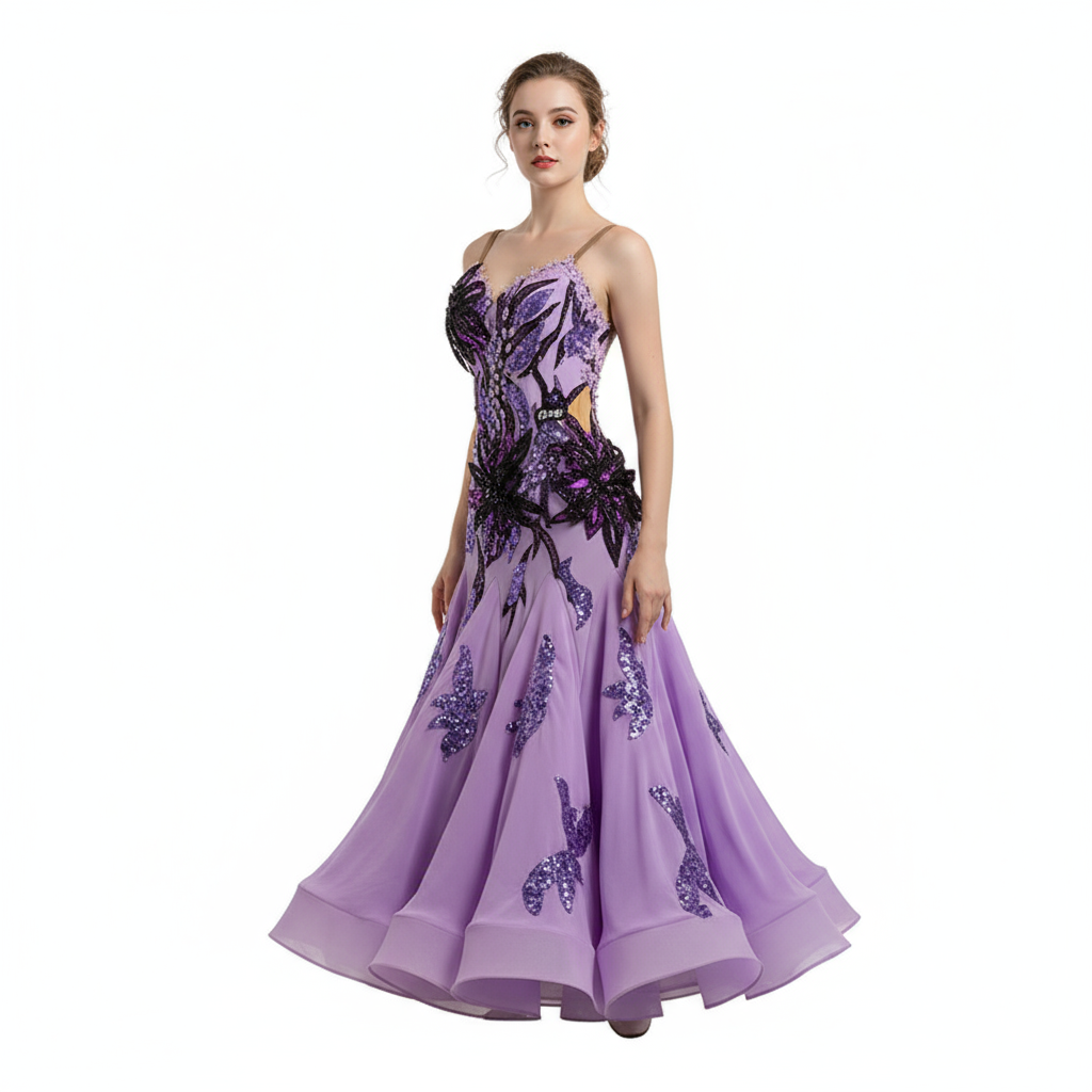 Adult Ballroom Dance Graceful Purple Big Swing Dresses Women Foxtrot Tango Performance&Contest Clothing Custom Dancer's Vitality