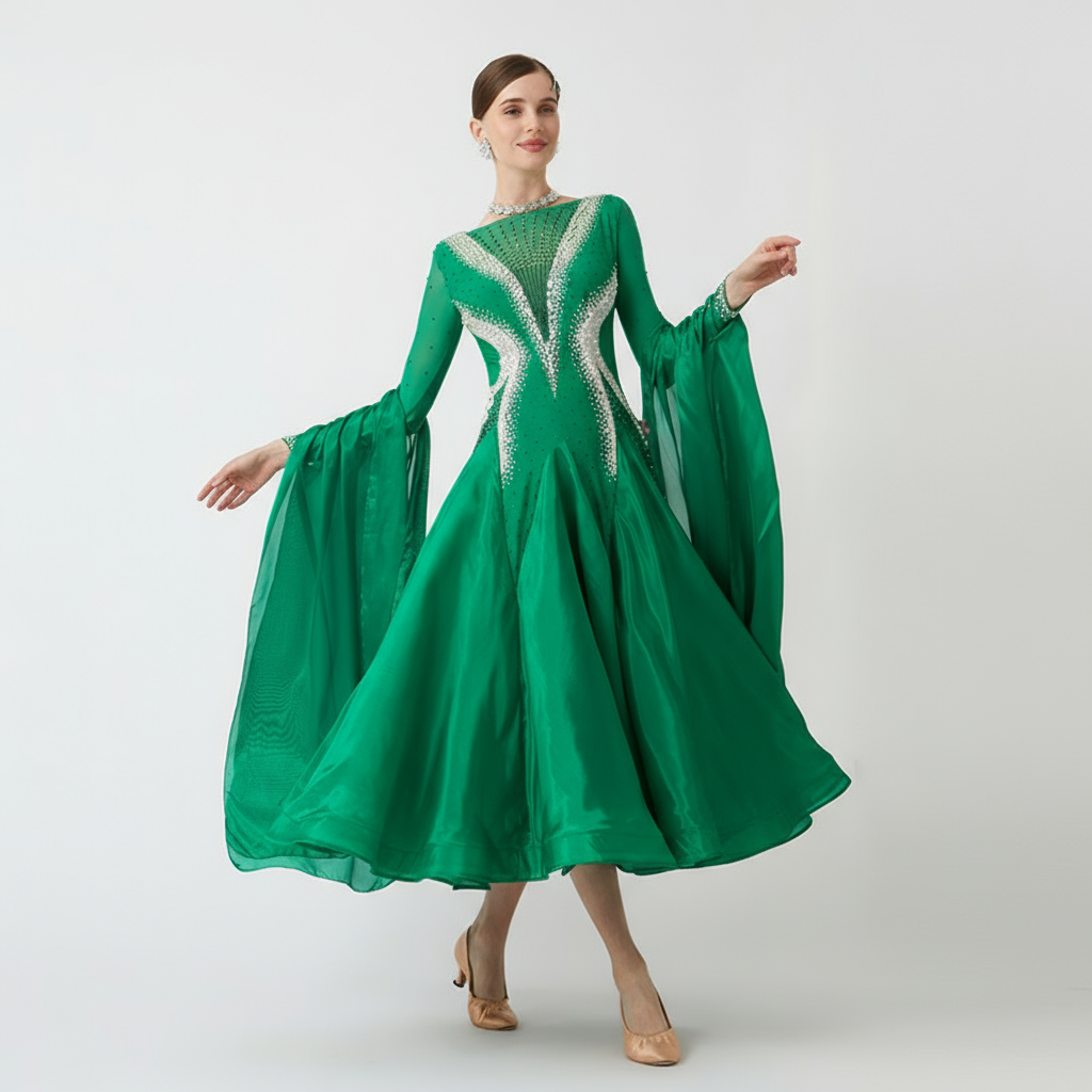 Women's Standard Ballroom Waltz Dance Dress With Rhinestones Multicolor For Competition