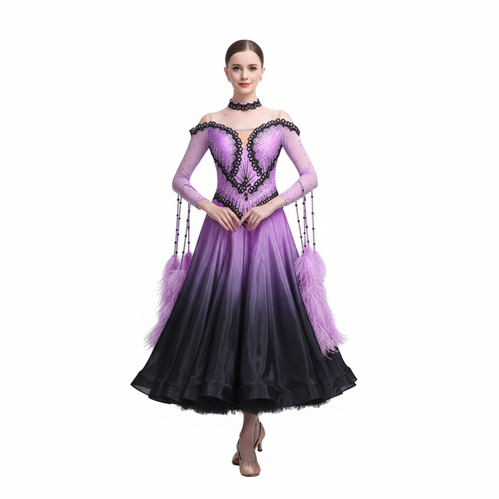 Women's Ballroom Standard Waltz Dance Dress Rhinestone Embellished Multicolor For Competition