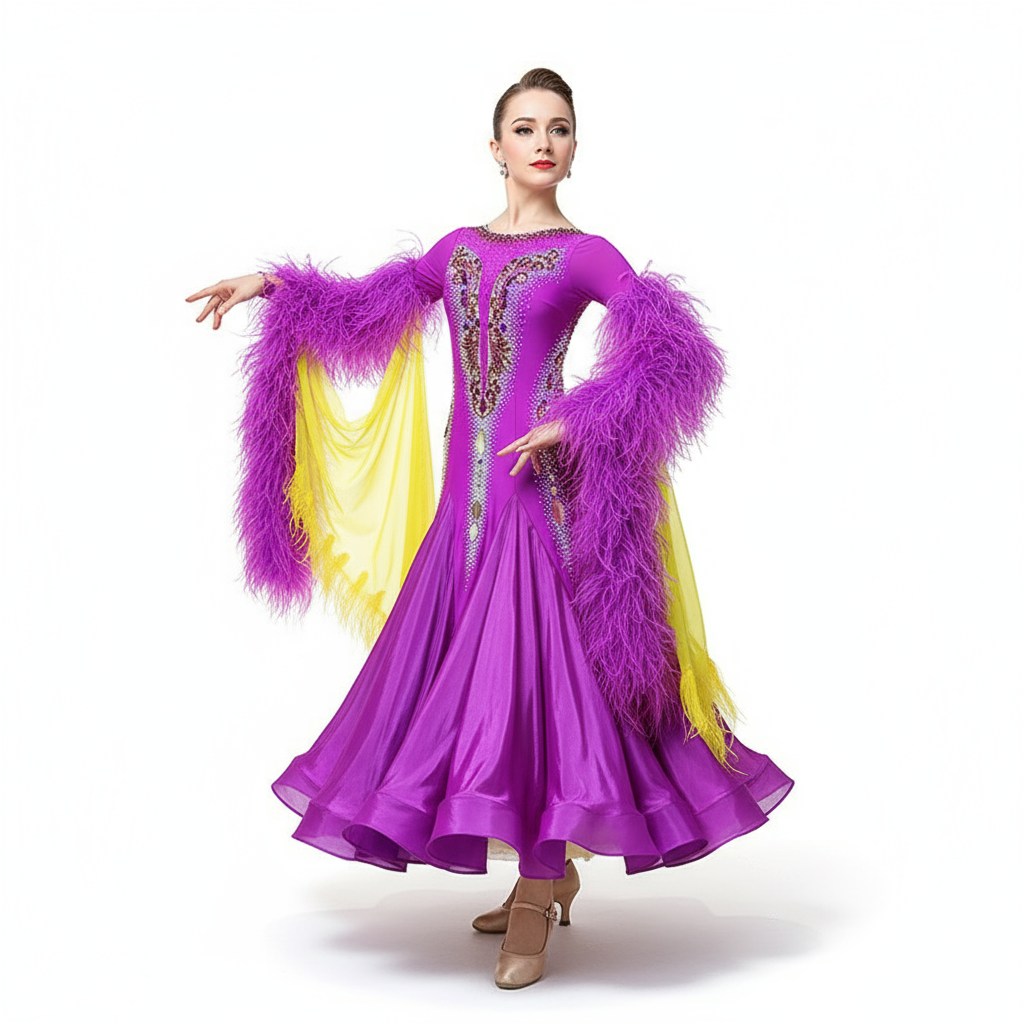 Women's International Standard Ballroom Dance Dress Satin Chiffon For Competition