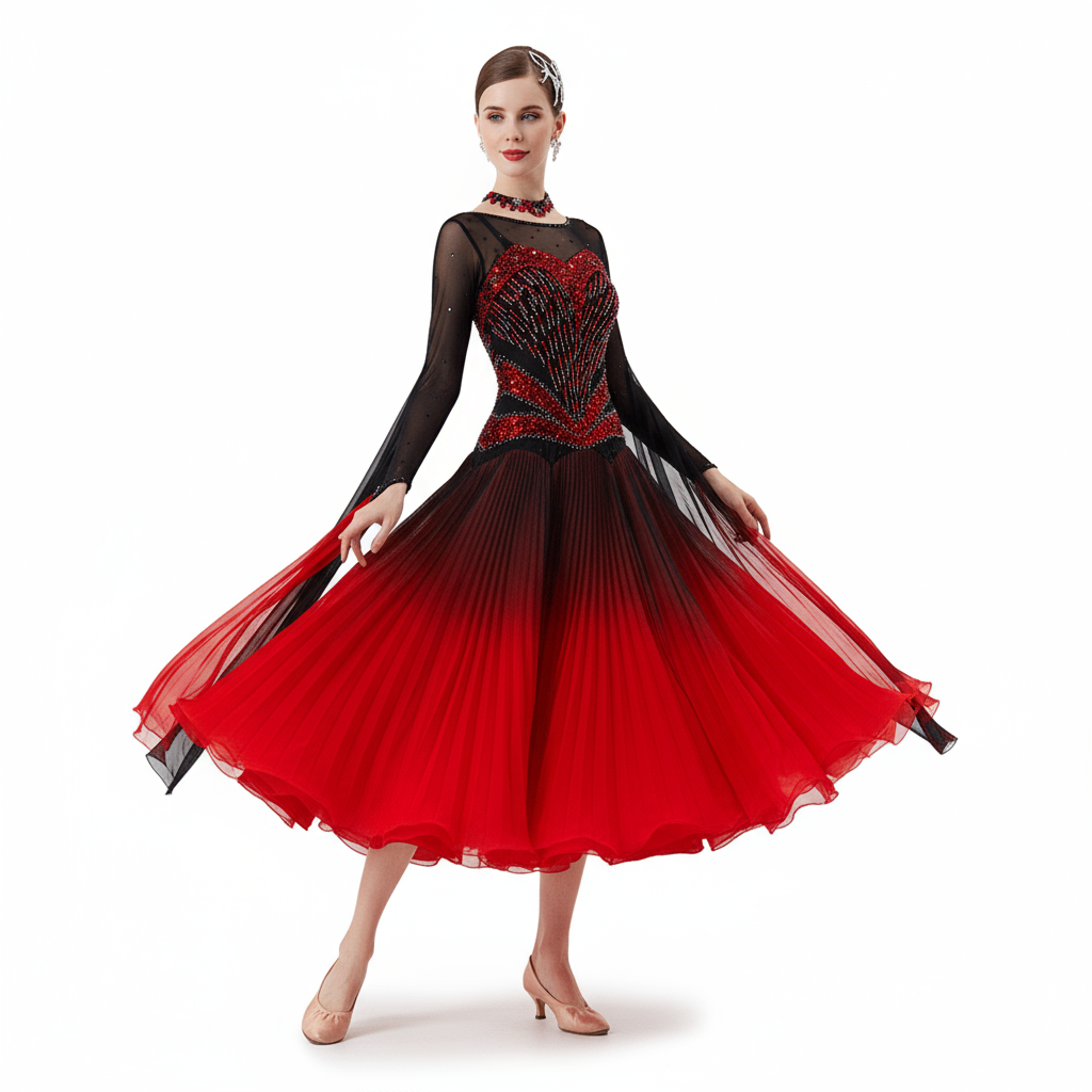 Women's Standard Ballroom Waltz Dress With Rhinestones Multicolor For Competition