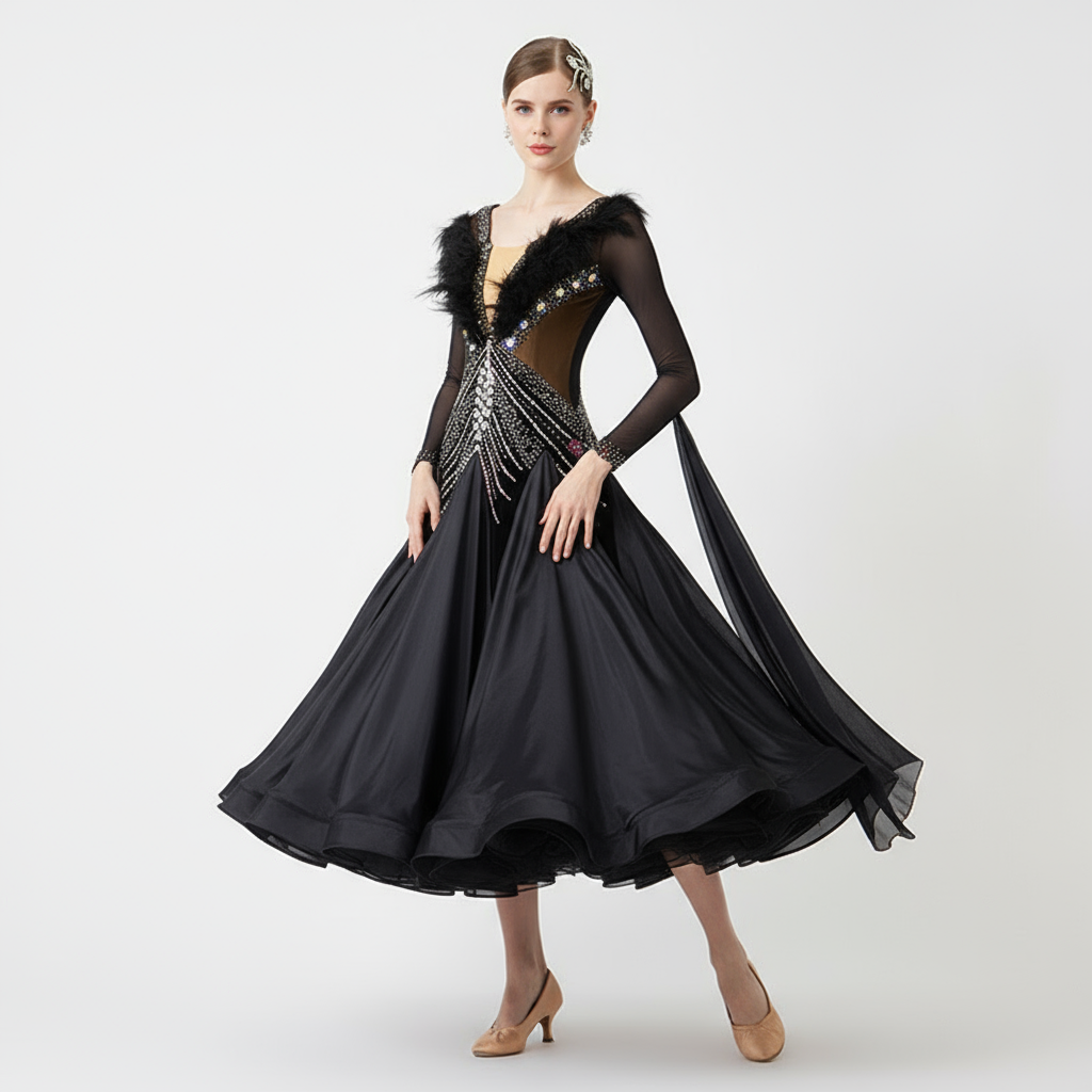 Women's International Standard Ballroom Dance Dress Pearl Silk For Competition