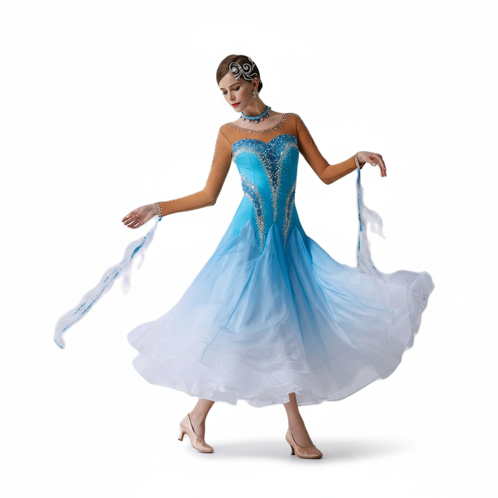 Women's Ballroom Dance Dress Long Sleeve Lace Black For Waltz Tango Competition