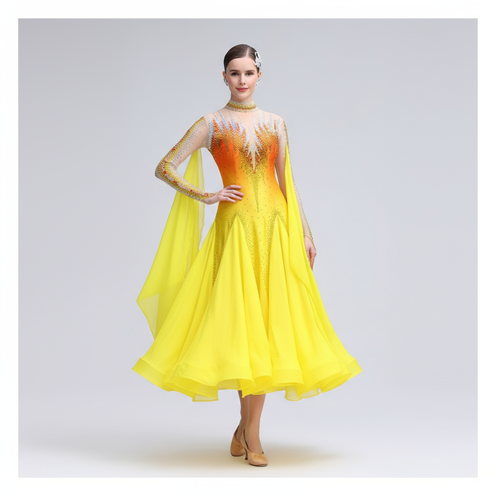 Women's Standard Ballroom Waltz Dress With Rhinestones Multicolor For Competition