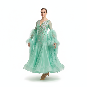 Women's Standard Ballroom Waltz Dress With Rhinestones Multicolor For Competition