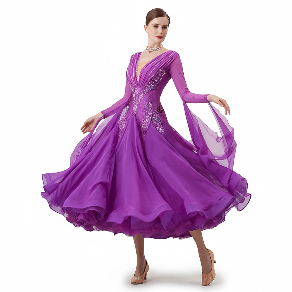 Women's Ballroom Standard Waltz Dress With Rhinestones Multicolor For Competition