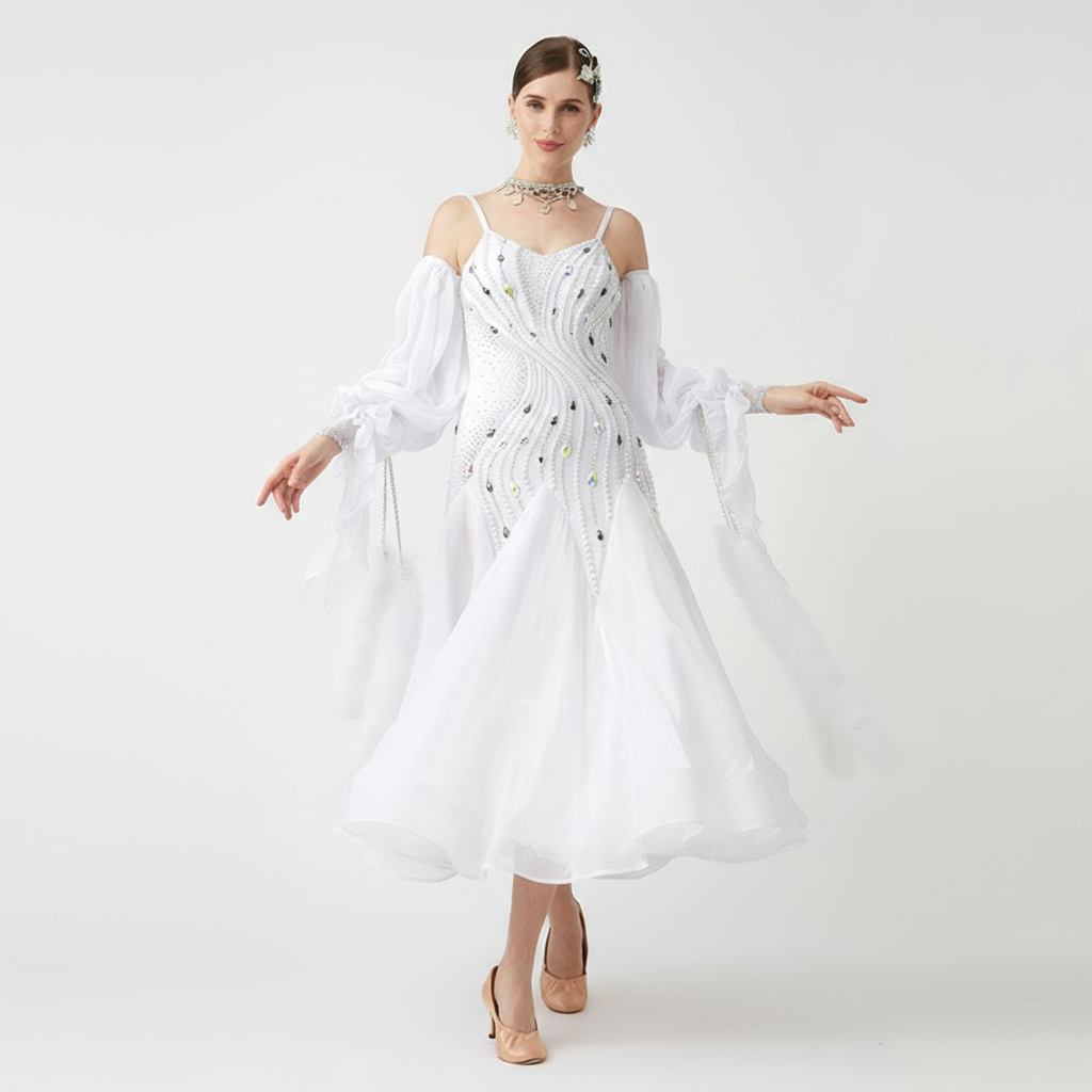 Women's Standard Ballroom Waltz Dress With Rhinestones in Multicolor for Competition