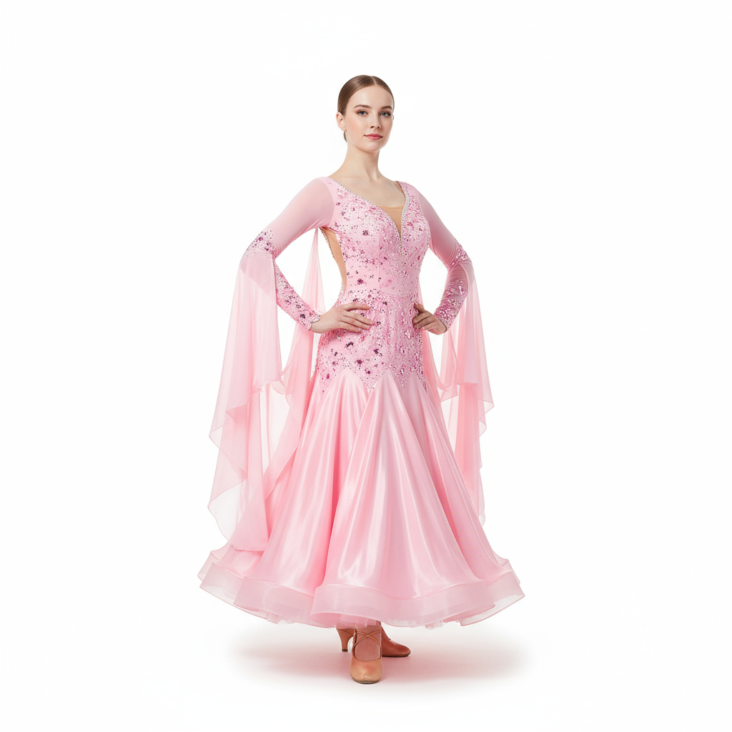 Women's Custom Ballroom Competition Dance Dress In Performance Fabric