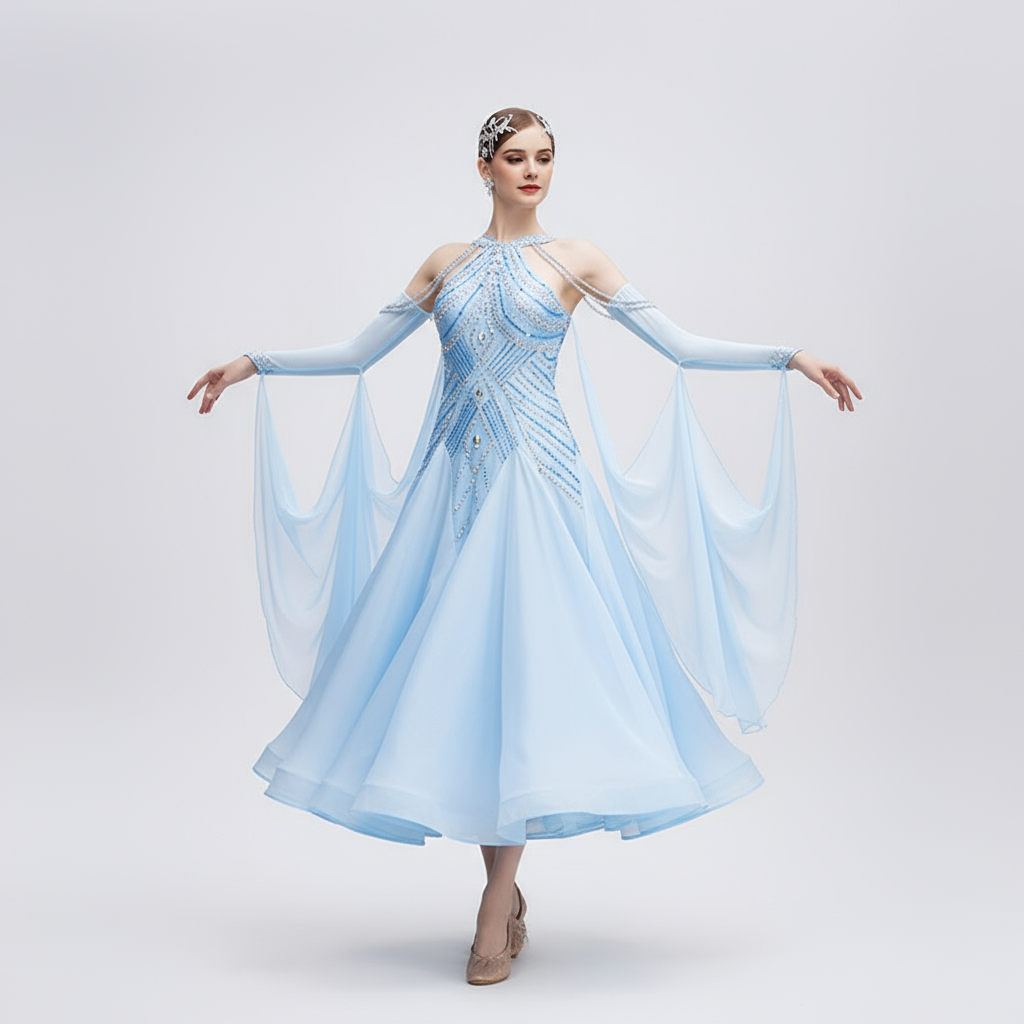 Adult Women's Long Ballroom Dance Dress For Competition And Performance