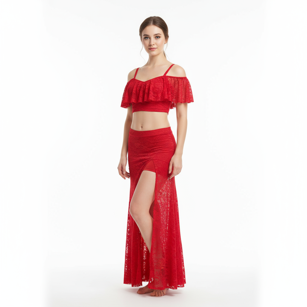 Belly Dance Practice Set With Lace Fabric For Women And Children