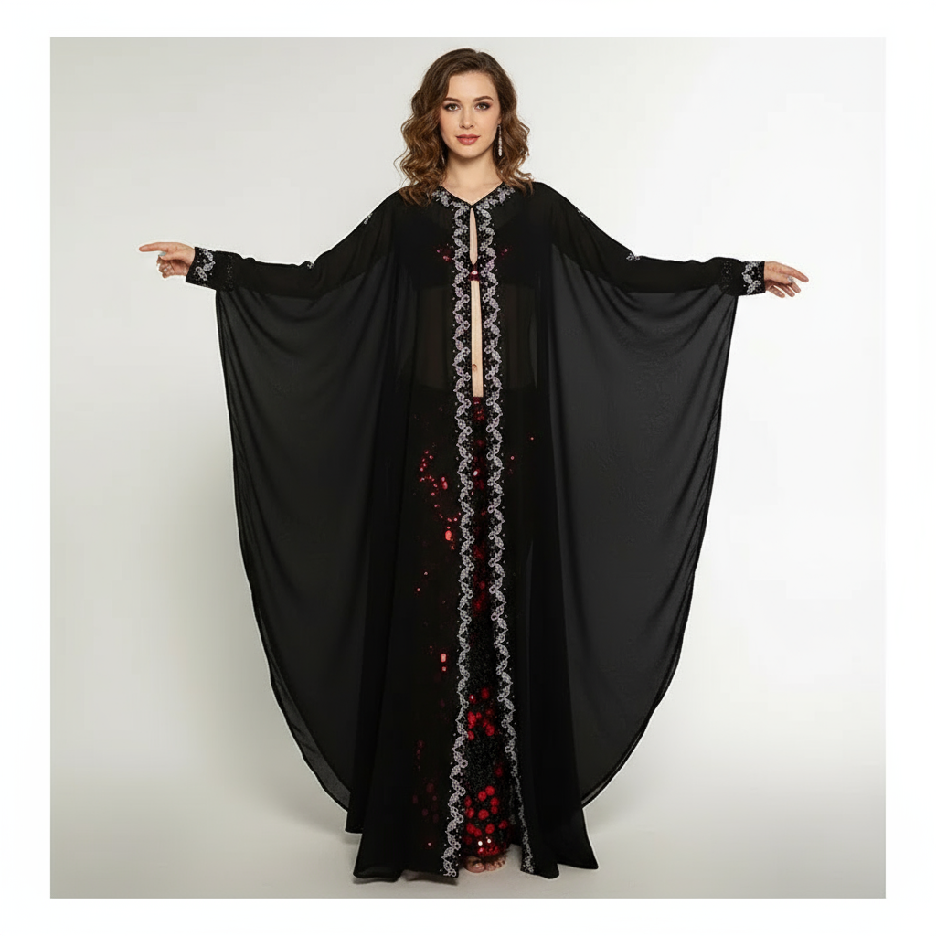 Women's Belly Dance Hooded Loose-Fit Robe With AB Rhinestones For Adult Competition