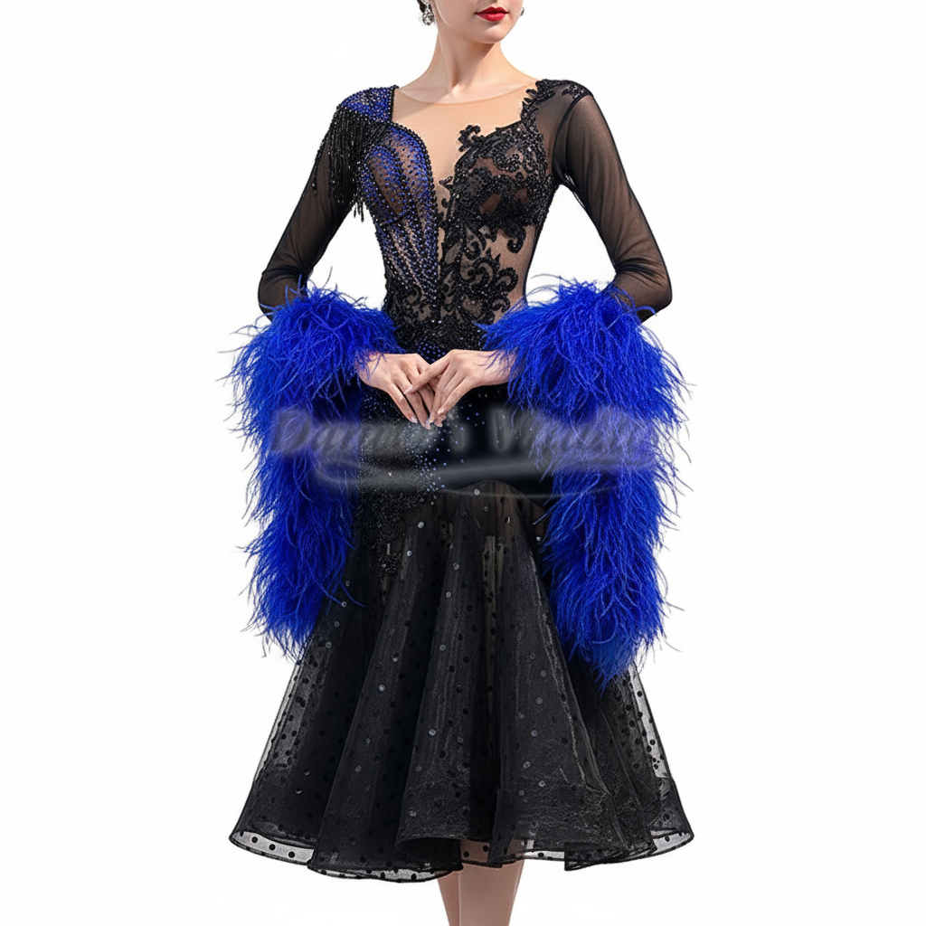 Adult Waltz Foxtrot Tango Quickstep Clothes The Back Can Be Customize in Height Female Ballroom Dance Wave Point Big Swing Dress
