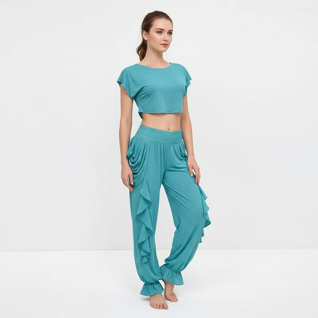 Children's Belly Dance Practice Set With Short-Sleeve Top And Pants, 2-Piece