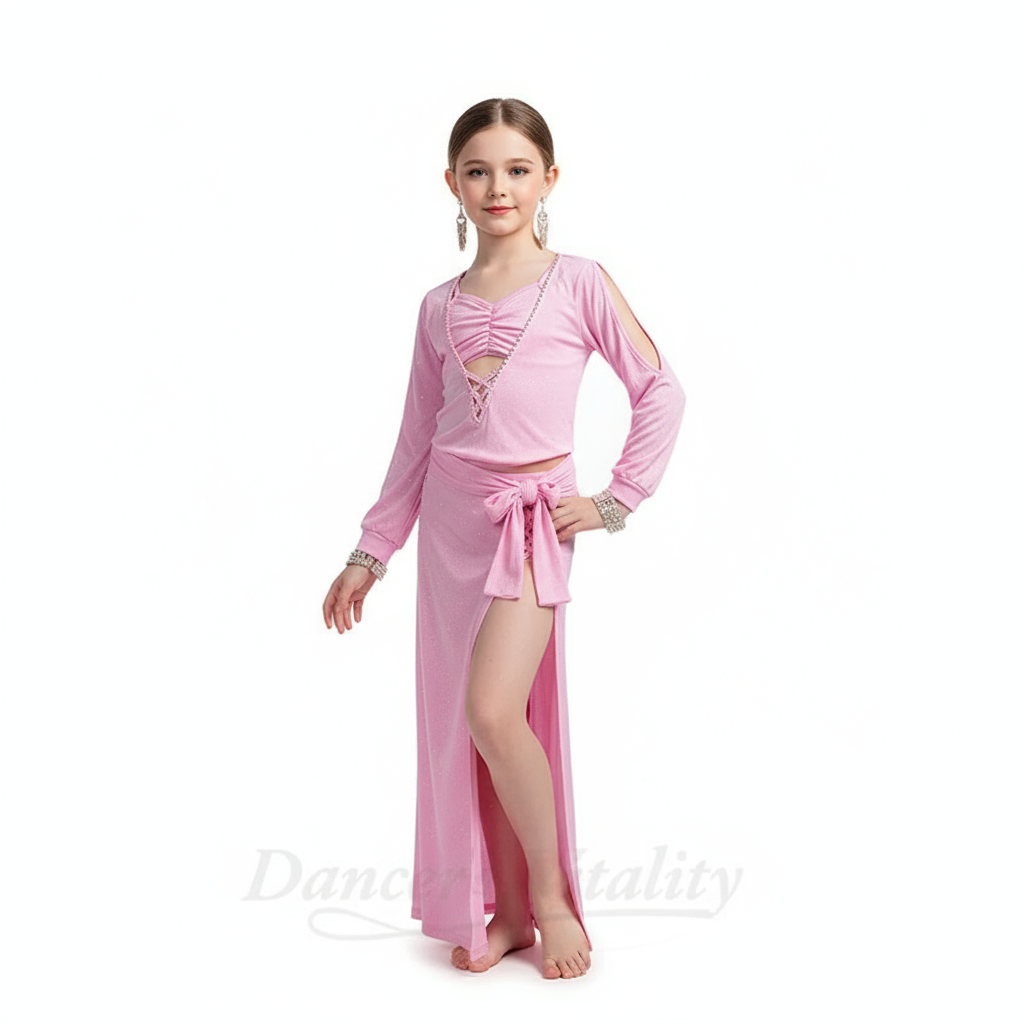 Girls' Belly Dance Practice Costume 2-Piece Modal Set With Robe And Belt