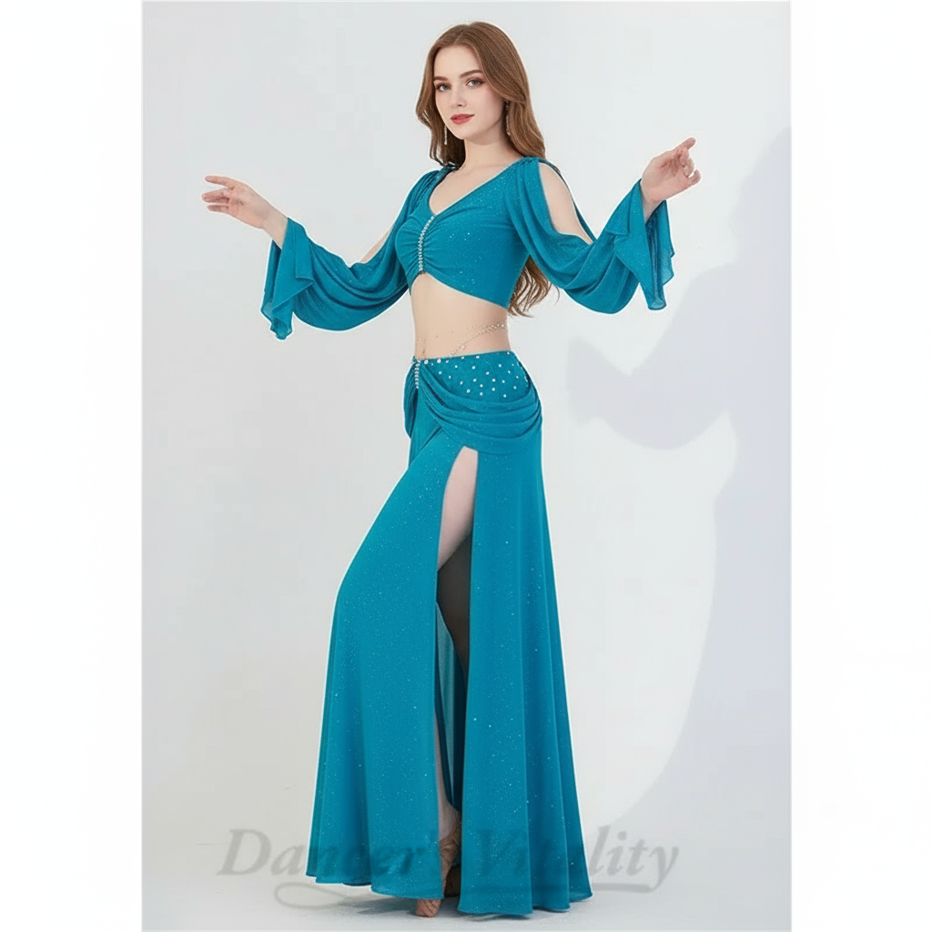 Women's Belly Dance Costume 2-Piece Long Sleeve Top And Skirt For Training Or Performance
