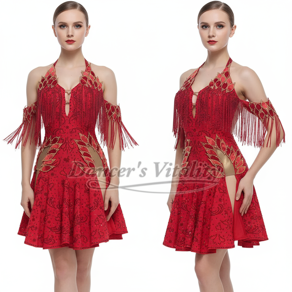 Latin Ballroom Dance Dress With Tassel Fringe Customizable For Adults And Kids Competition Or Performance