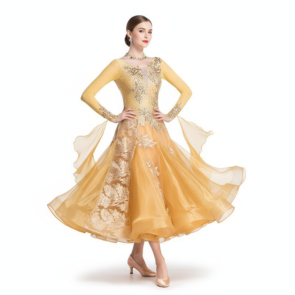 Women's International Standard Ballroom Dance Dress Organza For Competition