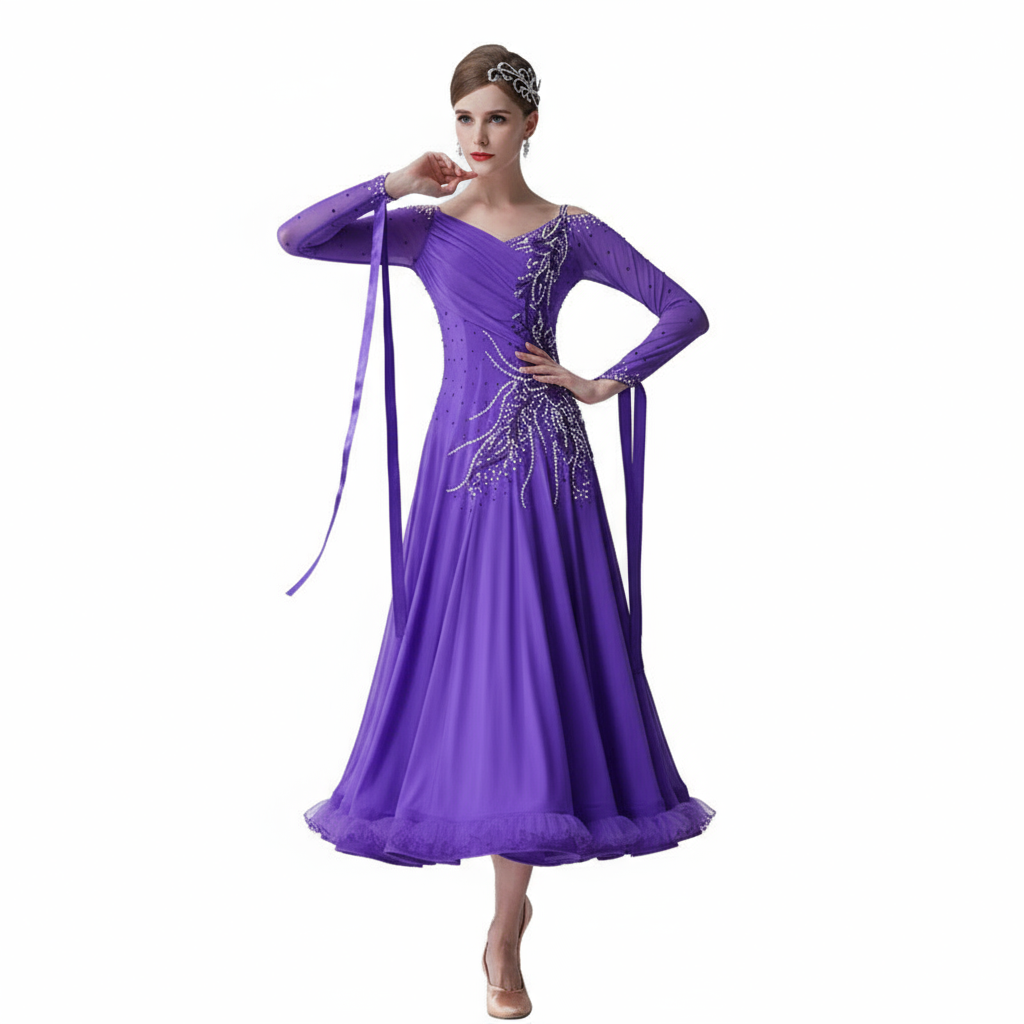 Women's Ballroom Practice Dress With Flowing Skirt For Rehearsal