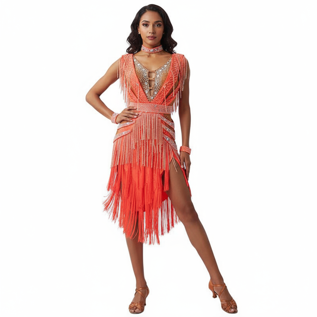 Women's Fringe Latin Ballroom Dance Dress For Competition