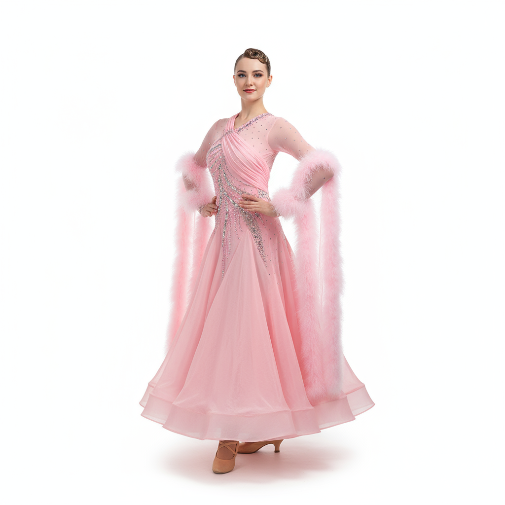 Women's Standard Ballroom Waltz Competition Dress With Rhinestones Multicolor