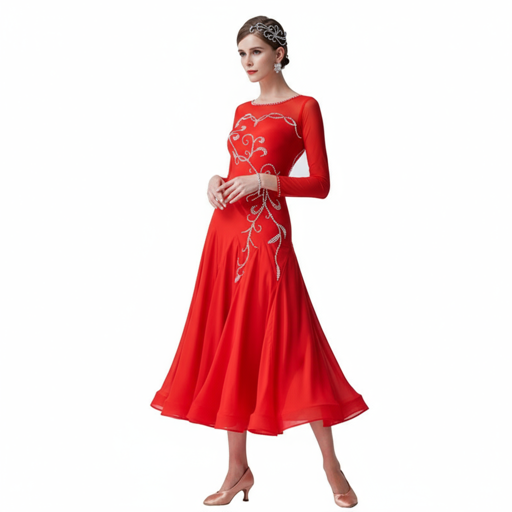 Adult Smooth Ballroom Practice Dress With Long Skirt For Training