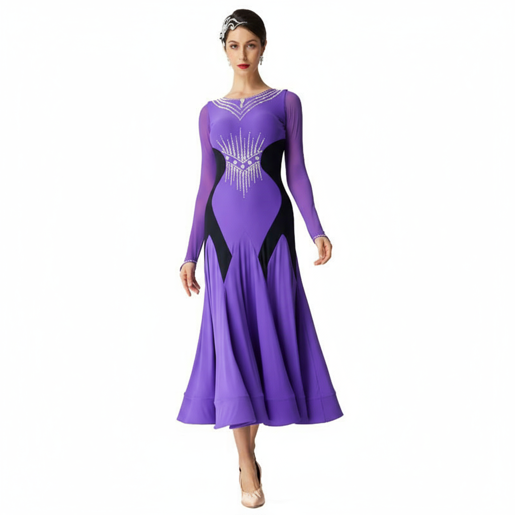 Women's Standard Ballroom Waltz Practice Dress With Long Skirt For Competition