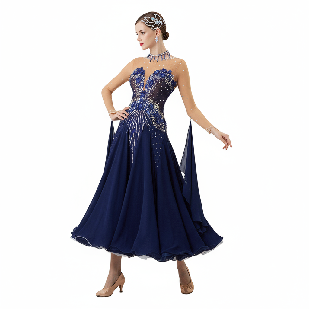 Women's Standard Ballroom Waltz Dress With Rhinestones Multicolor For Competition