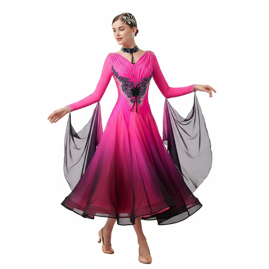 Women's Modern Ballroom Waltz Dress Rhinestone Embellished Multicolor For Competition