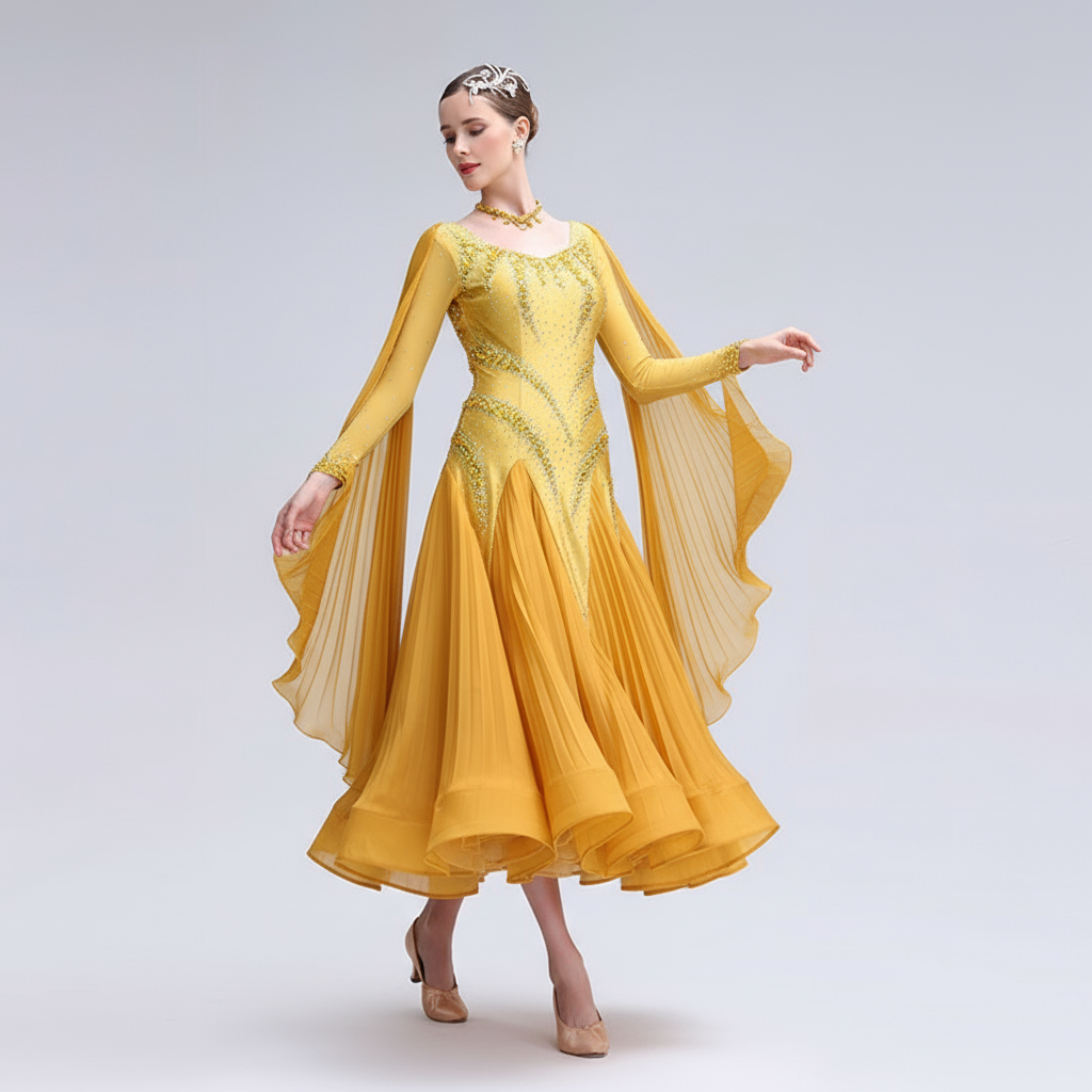 Women's Ballroom Standard Waltz Dress With Rhinestone Accents Multicolor For Competition