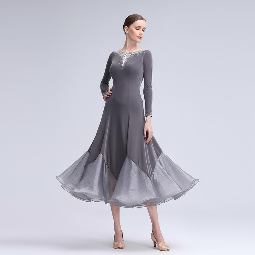 Women's International Standard Ballroom Practice Dress In Grey Velvet